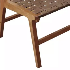 Brown Faux Leather Woven Dining Chairs, Set of 2