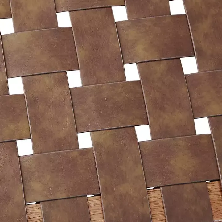 Brown Faux Leather Woven Dining Chairs, Set of 2