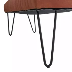 Brown Leather Tufted Panel Bench