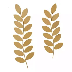 Brown Metal and Reed Leaf Wall Plaques, Set of 2
