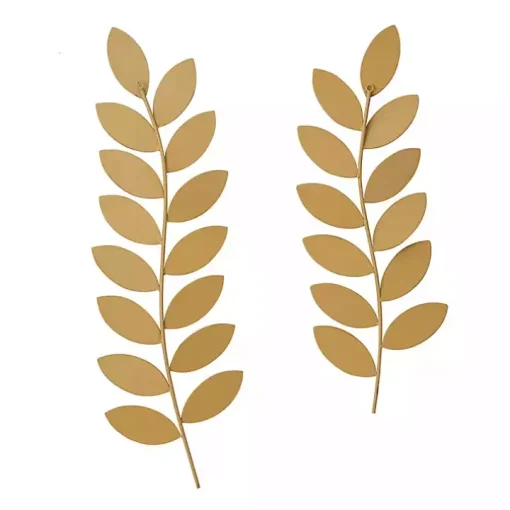 Brown Metal and Reed Leaf Wall Plaques, Set of 2