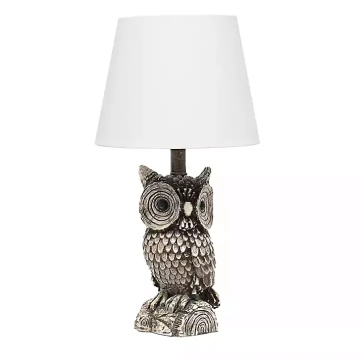 Brown Owl and White Shade Table Lamp