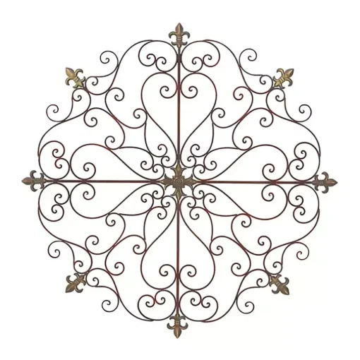 Brown Patina Metal Floral Crest Wall Plaque