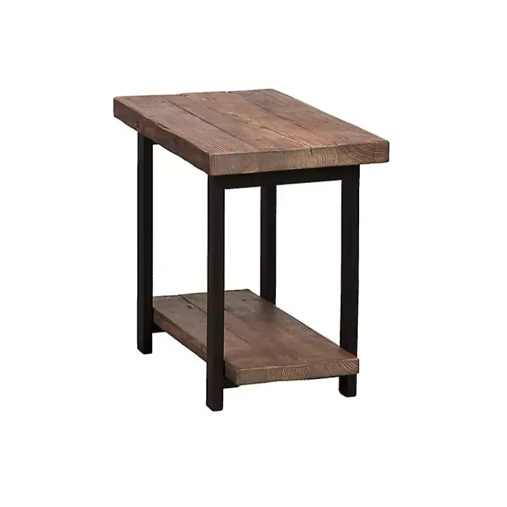 Brown Pine Wood and Metal Accent Table