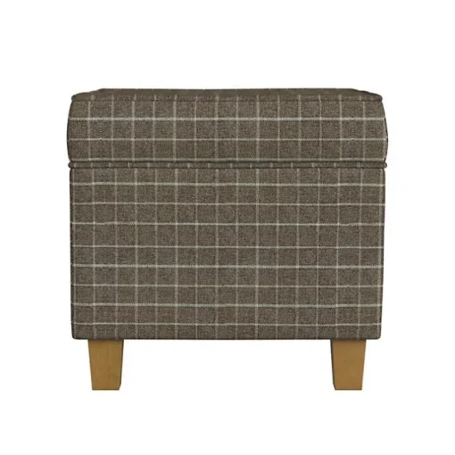 Brown Plaid Upholstered Square Storage Ottoman