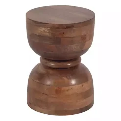 Brown Polished Wood Hourglass Accent Table