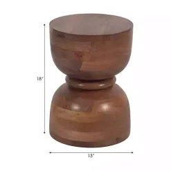 Brown Polished Wood Hourglass Accent Table