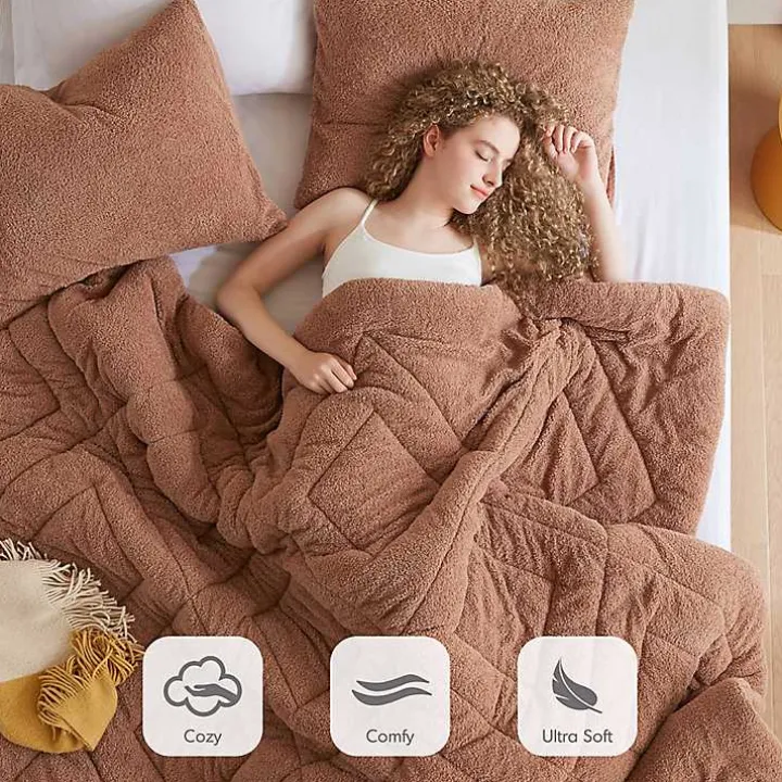 Brown Quilted Teddy 3-pc. Full/Queen Comforter Set