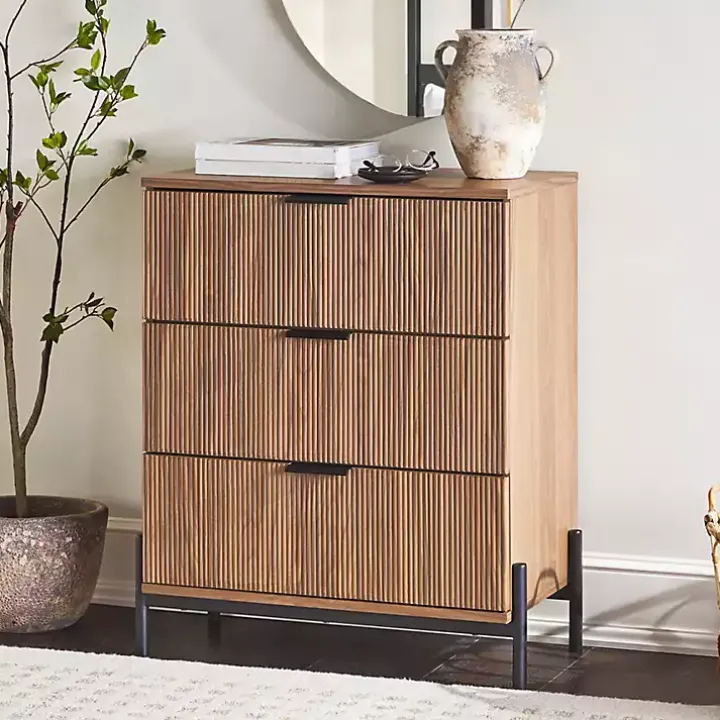 Brown Reeded 3-Drawer Dresser