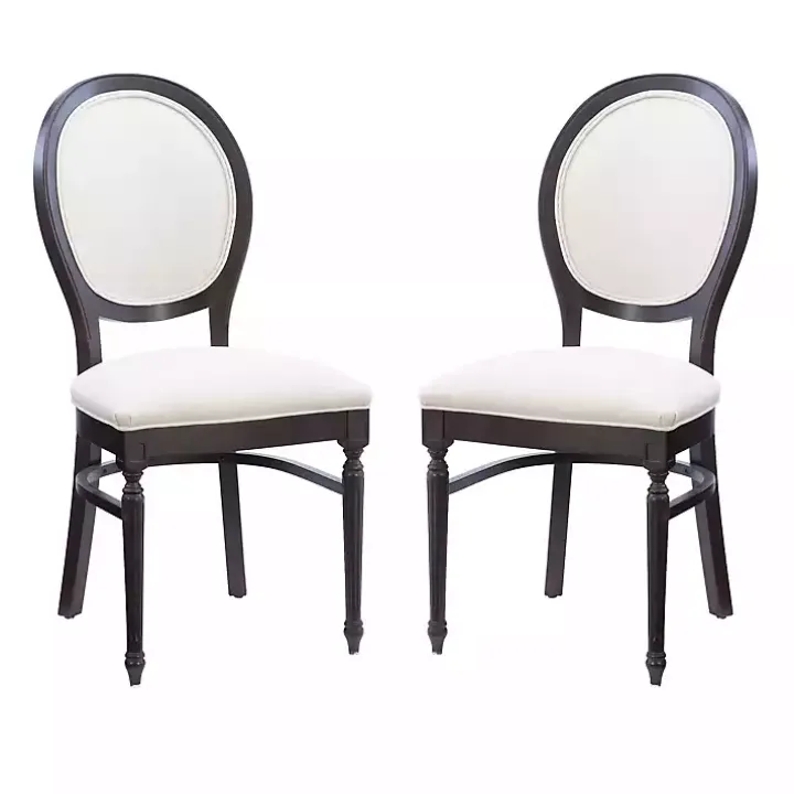 Brown Upholstered Oval Dining Chairs, Set of 2