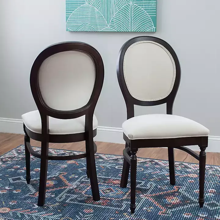 Brown Upholstered Oval Dining Chairs, Set of 2