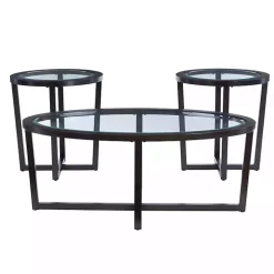 Brown Wood & Glass Top 3-pc. Table Set