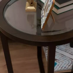 Brown Wood & Glass Top 3-pc. Table Set