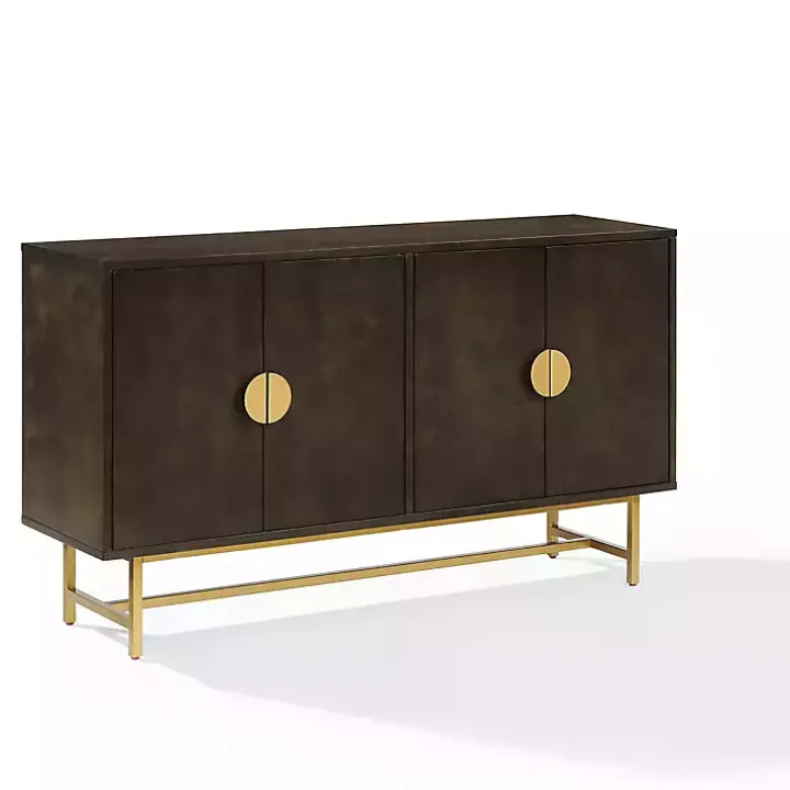 Brown Wood & Gold Metal Sideboard