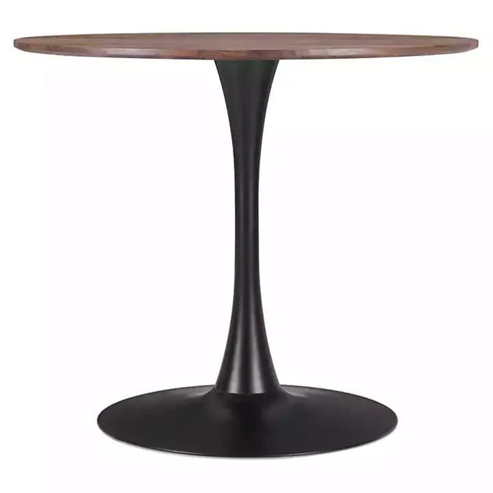 Brown Wood and Black Metal Bistro Dining Table