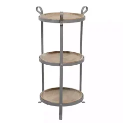 Brown Wood and Gray Metal 3-Tier Side Table