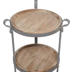 Brown Wood and Gray Metal 3-Tier Side Table