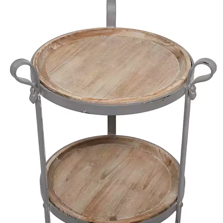 Brown Wood and Gray Metal 3-Tier Side Table