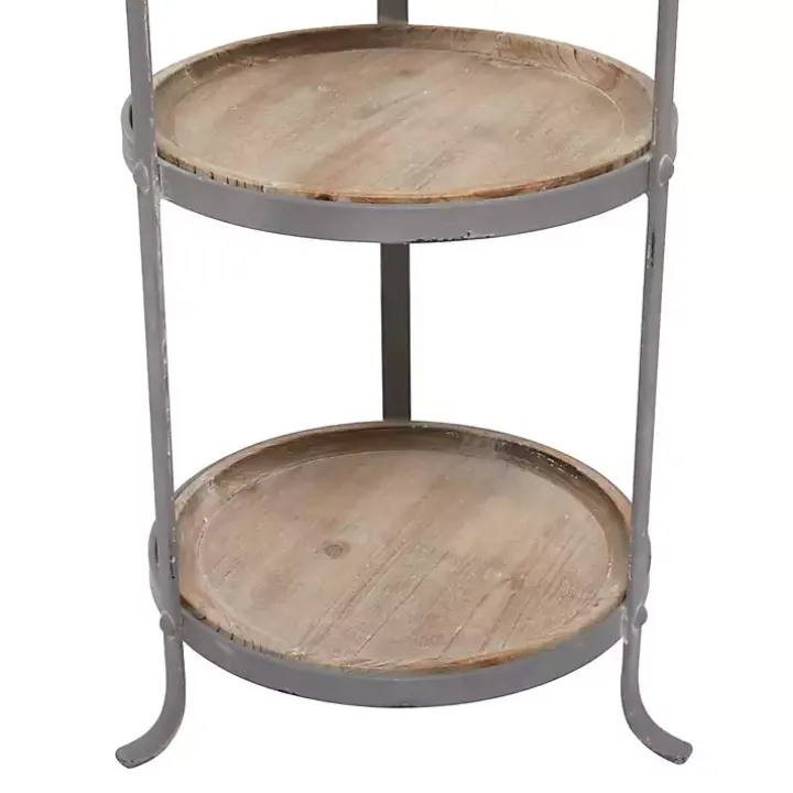 Brown Wood and Gray Metal 3-Tier Side Table