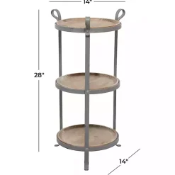 Brown Wood and Gray Metal 3-Tier Side Table