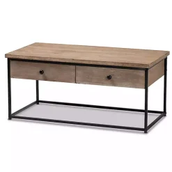 Brown Wood and Metal 2-Drawer Coffee Table