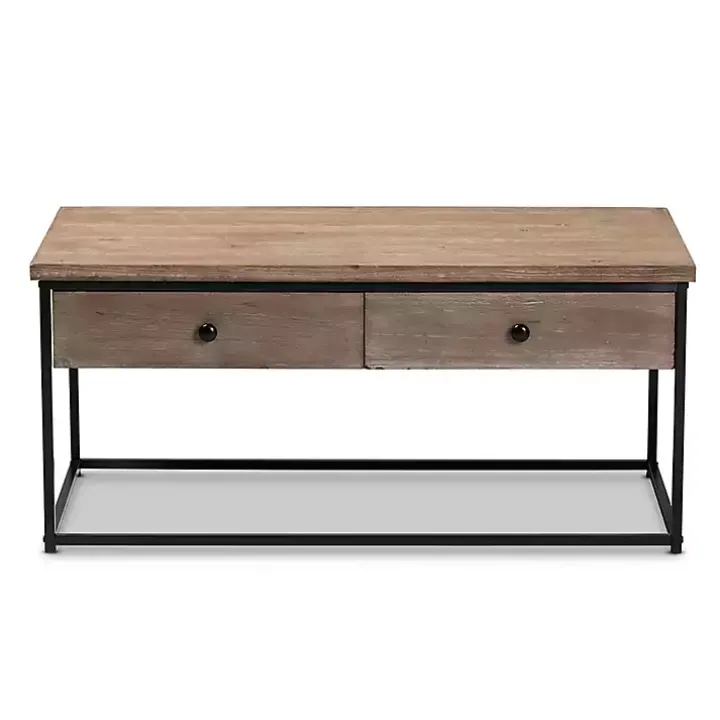 Brown Wood and Metal 2-Drawer Coffee Table