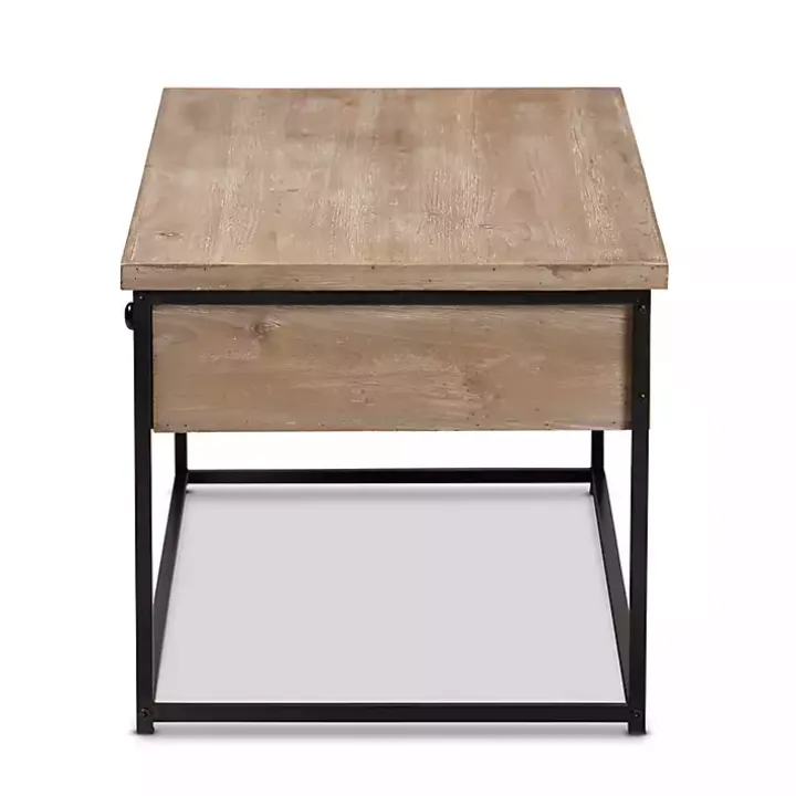 Brown Wood and Metal 2-Drawer Coffee Table