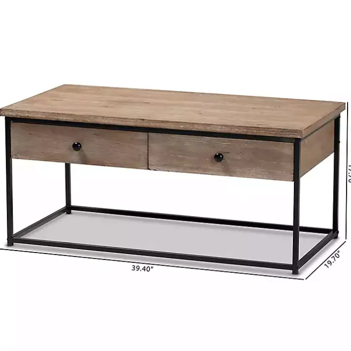 Brown Wood and Metal 2-Drawer Coffee Table