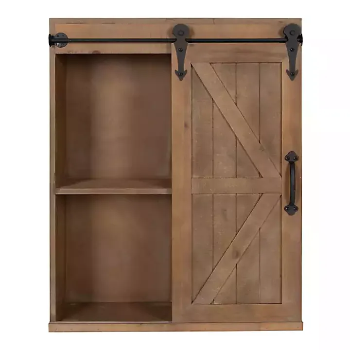 Brown Wood Barn Door 5-Shelf Wall Cabinet