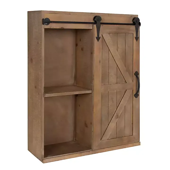 Brown Wood Barn Door 5-Shelf Wall Cabinet