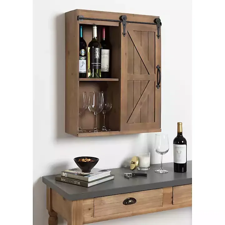 Brown Wood Barn Door 5-Shelf Wall Cabinet