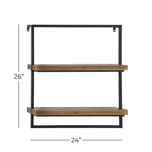 Brown Wood Black Metal Frame Wall Shelves