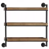 Brown Wood Black Metal Pipe Frame Wall Shelf