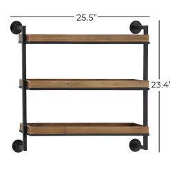 Brown Wood Black Metal Pipe Frame Wall Shelf