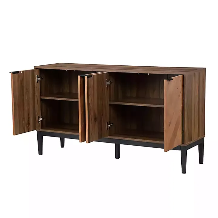 Brown Wood Chevron 4-Door Sideboard