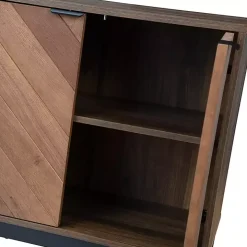 Brown Wood Chevron 4-Door Sideboard