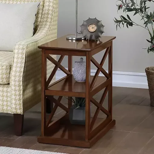Brown Wood Double X Sides Accent Table