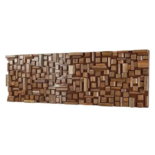 Brown Wood Geometric Block Wall Plaque, 36x12 in.