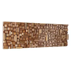 Brown Wood Geometric Block Wall Plaque, 36x12 in.