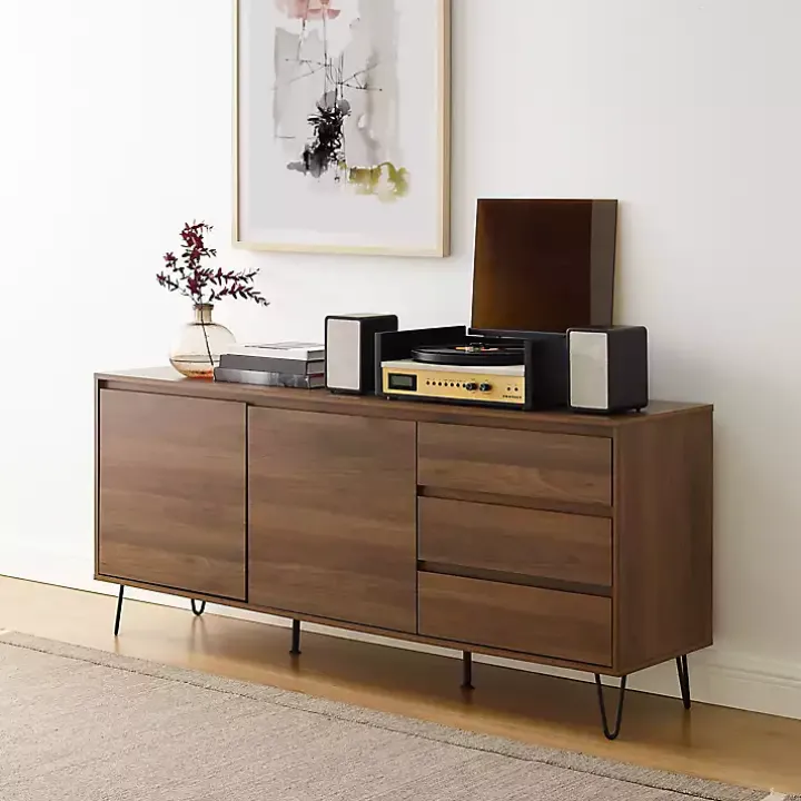 Brown Wood Hairpin Legs Media Cabinet