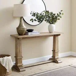 Brown Wood Pedestal Base Console Table