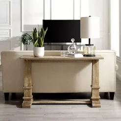 Brown Wood Pedestal Base Console Table