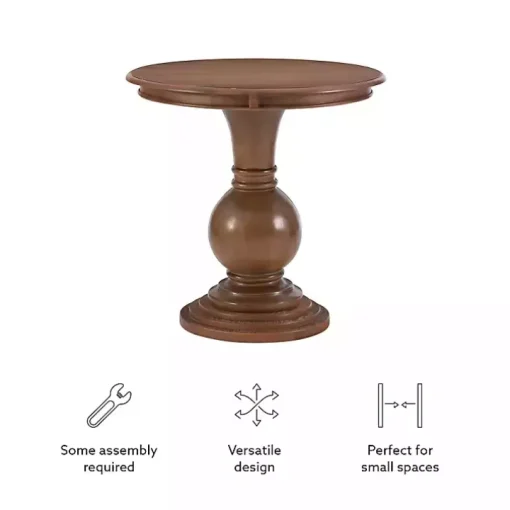 Brown Wood Round Base Side Table