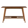Brown Wood Slatted Bottom Shelf Console Table