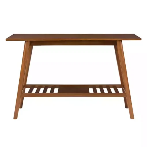 Brown Wood Slatted Bottom Shelf Console Table