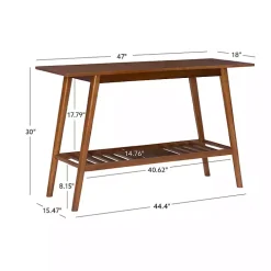 Brown Wood Slatted Bottom Shelf Console Table
