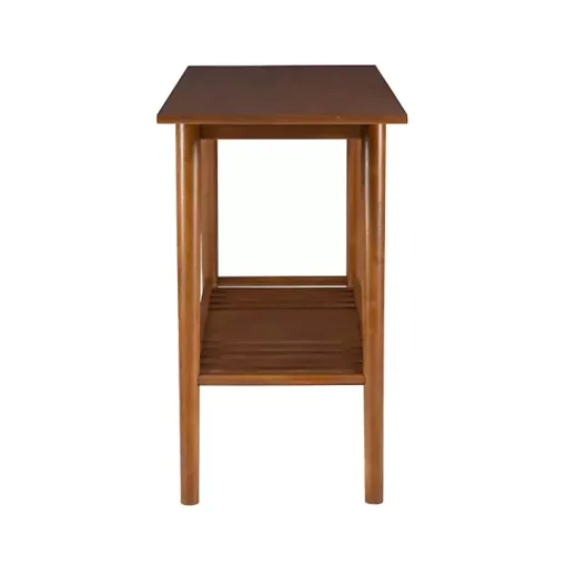 Brown Wood Slatted Bottom Shelf Console Table