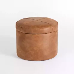 Brown Wyatt Faux Leather Storage Ottoman