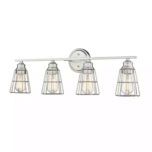 Brushed Nickel Cage Shade Vanity Light