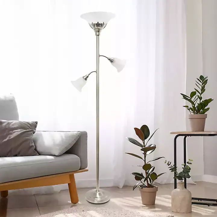 Brushed Nickel 3-Scallop Glass Floor Lamp